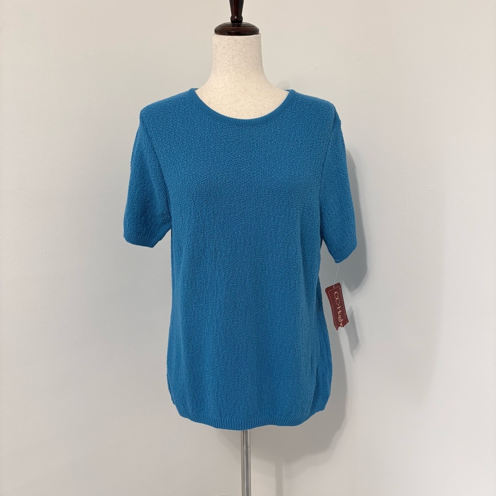 Vintage CC Hughes Blue 100% Cotton Knit Shirt Sz L